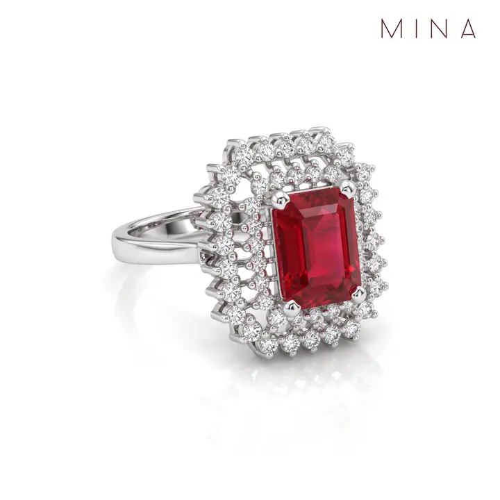 Ruby Emerald-Cut Double Halo Ring — Rings & Bands, House of Mina