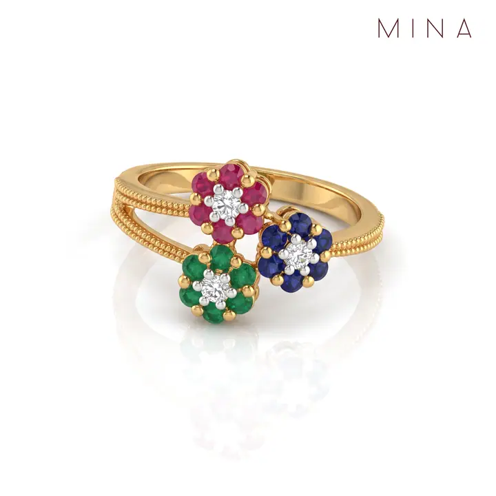 Gem Flower Trio Ring — Rings & Bands, House of Mina