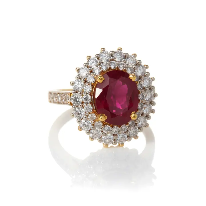 Ruby Oval Double Halo Ring — Rings & Bands, House of Mina