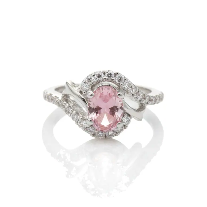Pink Oval Bypass Halo Ring — Rings & Bands, House of Mina