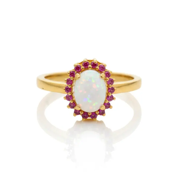 Opal and Ruby Halo Ring — Rings & Bands, House of Mina