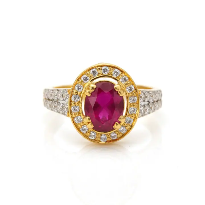 Ruby Oval Halo Pavé Ring — Rings & Bands, House of Mina