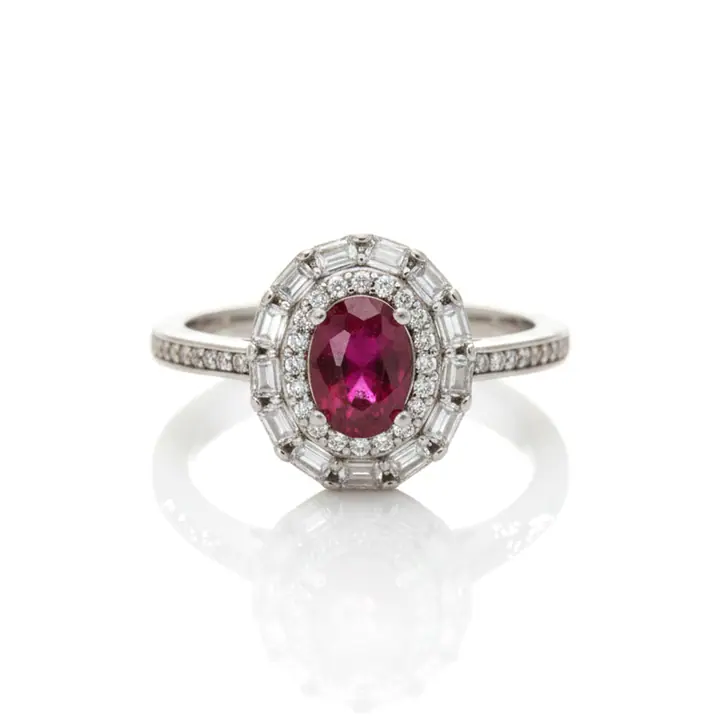 Ruby Baguette Halo Ring — Rings & Bands, House of Mina