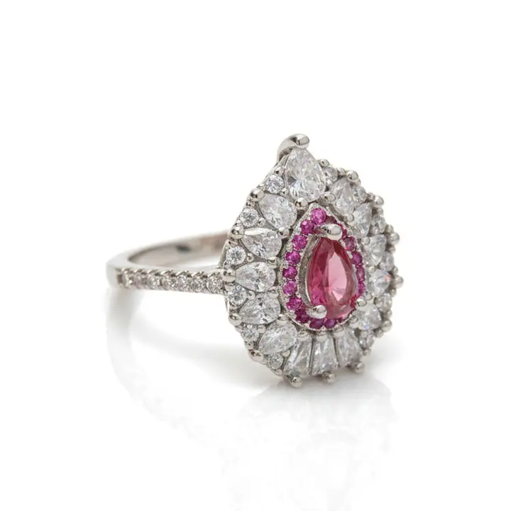 Pink Pear Double Halo Ring — Rings & Bands, House of Mina