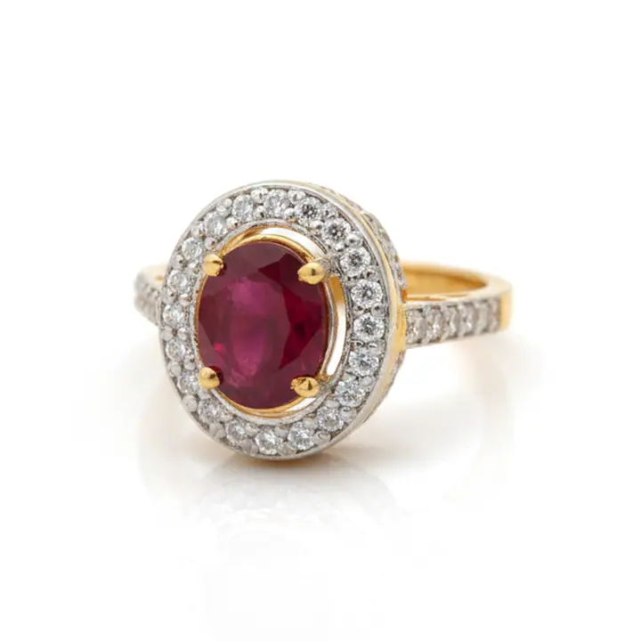 Ruby Round Halo Pavé Ring — Rings & Bands, House of Mina