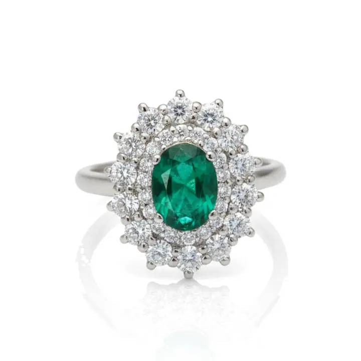 Emerald Double Halo Ring — Rings & Bands, House of Mina