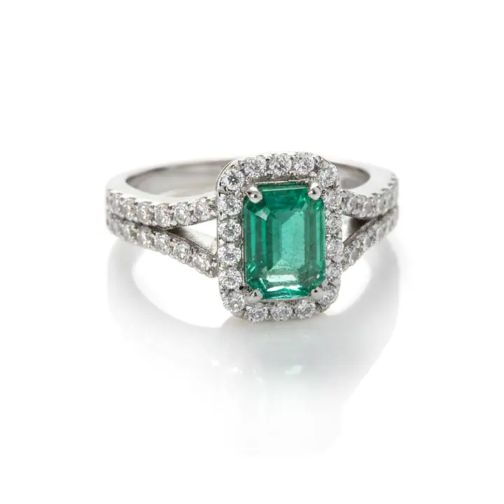Emerald Split Halo Ring — Rings & Bands, House of Mina