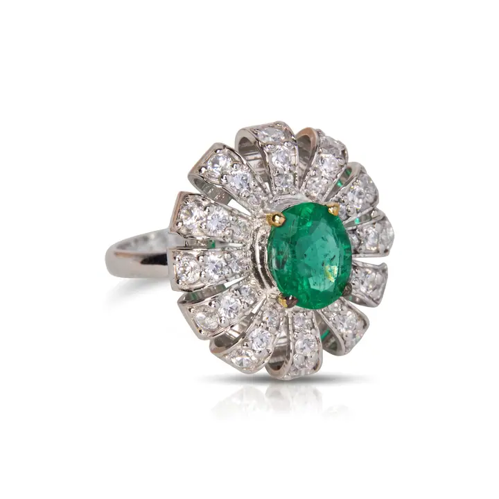 Emerald Petal Halo Ring — Rings & Bands, House of Mina