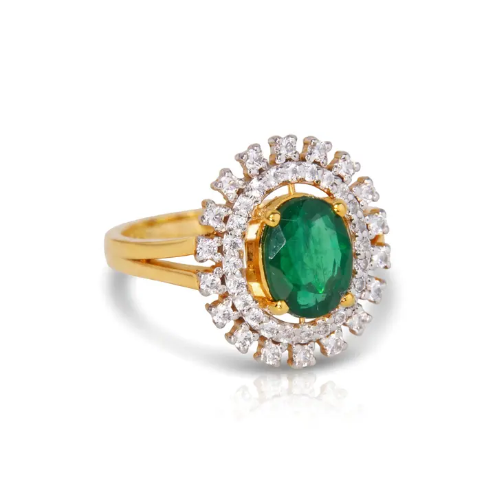 Emerald Sunburst Halo Ring — Rings & Bands, House of Mina