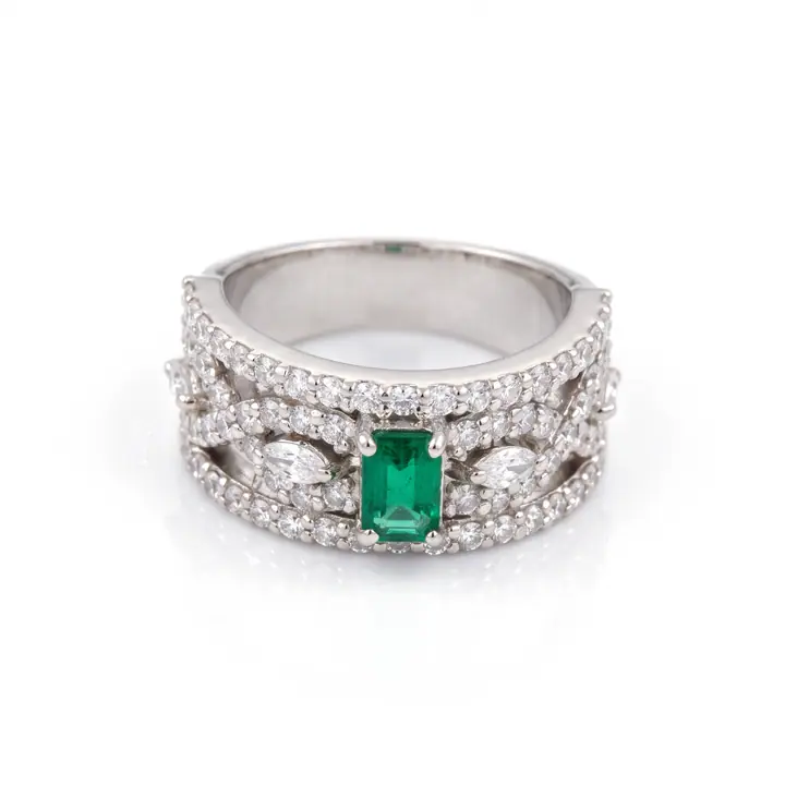 Emerald Baguette Wide Band — Rings & Bands, House of Mina