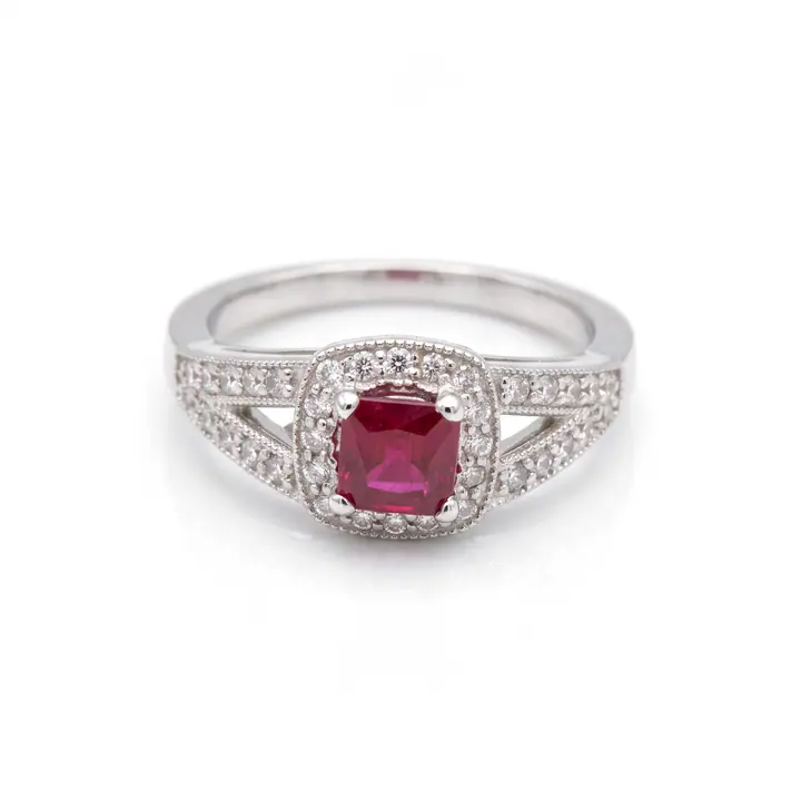 Ruby Cushion Halo Band — Rings & Bands, House of Mina