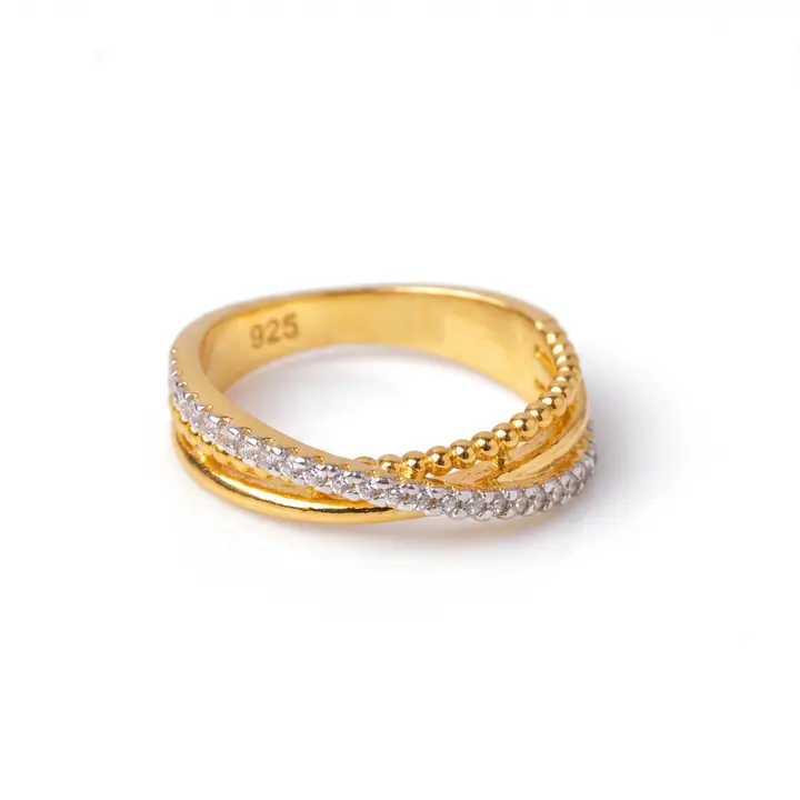 Gold Beaded Crossover Band — Rings & Bands, House of Mina