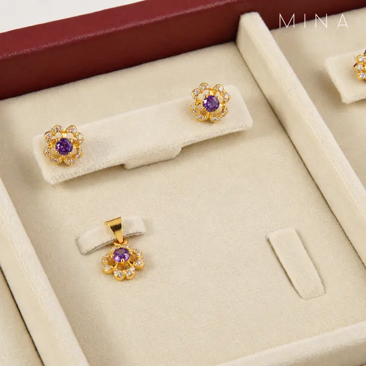 Amethyst Blossom Locket Set — Locket Sets, House of Mina