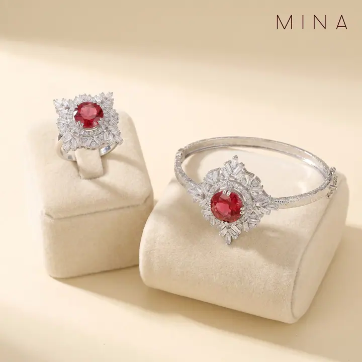 Ruby Halo Bangle & Ring — Wristwear, House of Mina