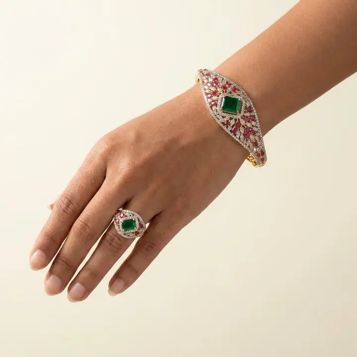 Ruby and Emerald Marquise Bangle & Ring — Wristwear, House of Mina