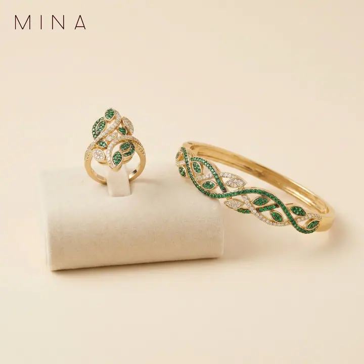 Emerald Vine Bangle & Ring — Wristwear, House of Mina
