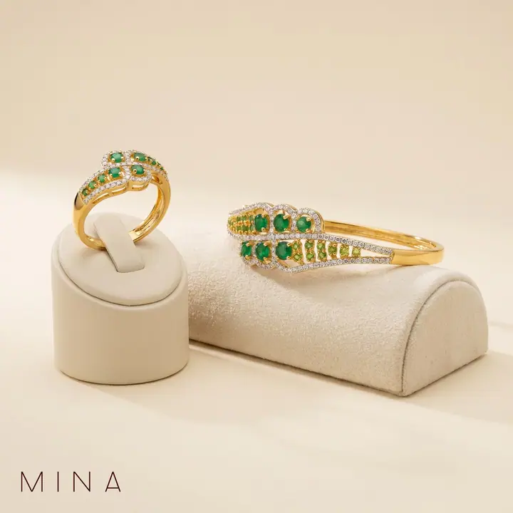 Emerald Bypass Bangle & Ring — Wristwear, House of Mina
