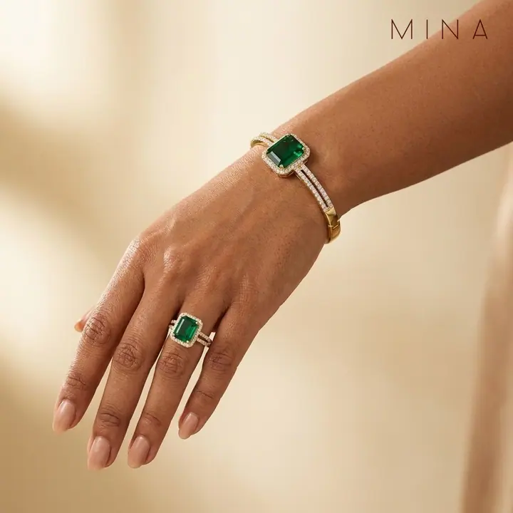Emerald-Cut Emerald Bangle & Ring — Wristwear, House of Mina