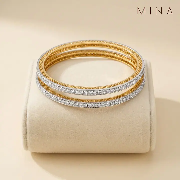 Gold and Rhodium Pavé Bangle Pair — Wristwear, House of Mina
