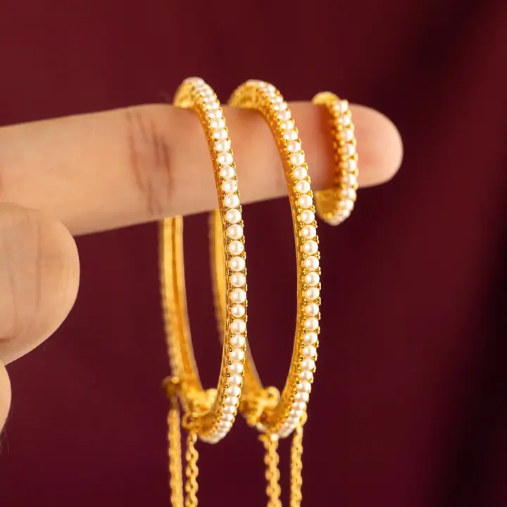 Pearl-Lined Bangle Pair — Wristwear, House of Mina
