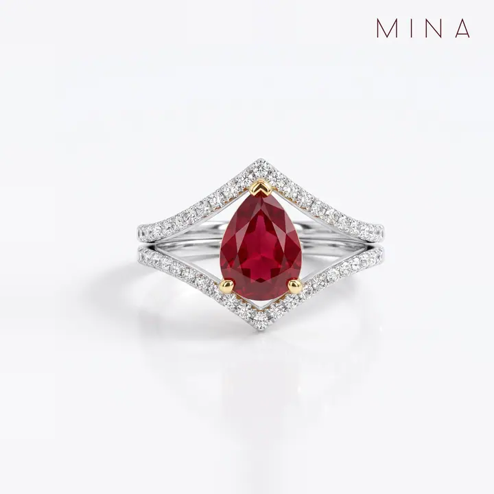 Ruby Pear Chevron Ring — Rings & Bands, House of Mina