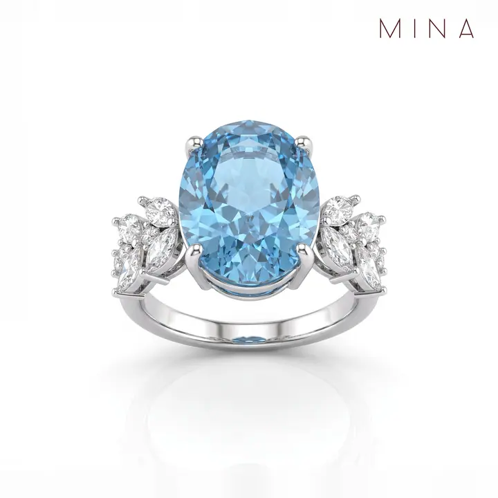 Ocean Blue Oval Leaf Spray Ring — Rings & Bands, House of Mina
