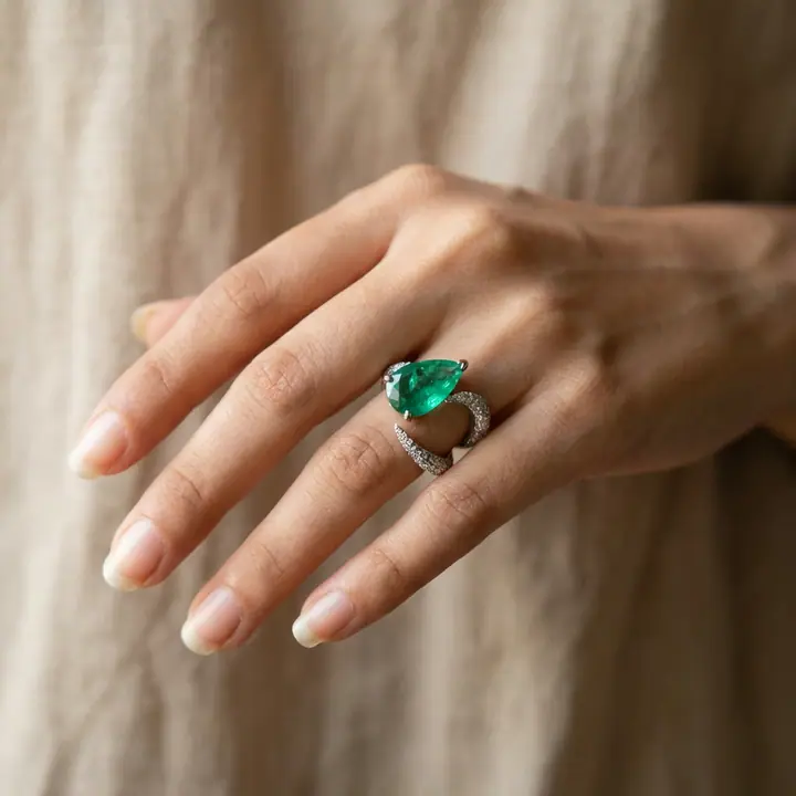 Pear Emerald Pavé Ring — Rings & Bands, House of Mina
