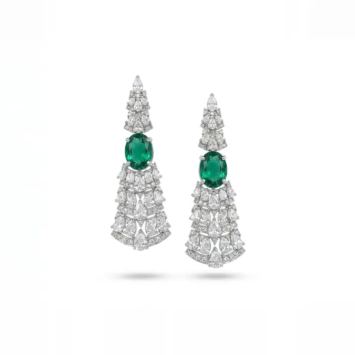 Emerald Tiered Chandelier Earrings — Earrings, House of Mina