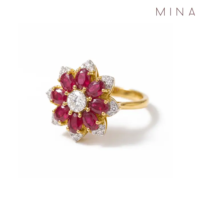 Ruby Floral Cluster Ring — Rings & Bands, House of Mina
