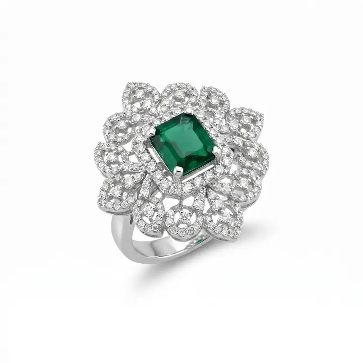Emerald Filigree Cocktail Ring — Rings & Bands, House of Mina